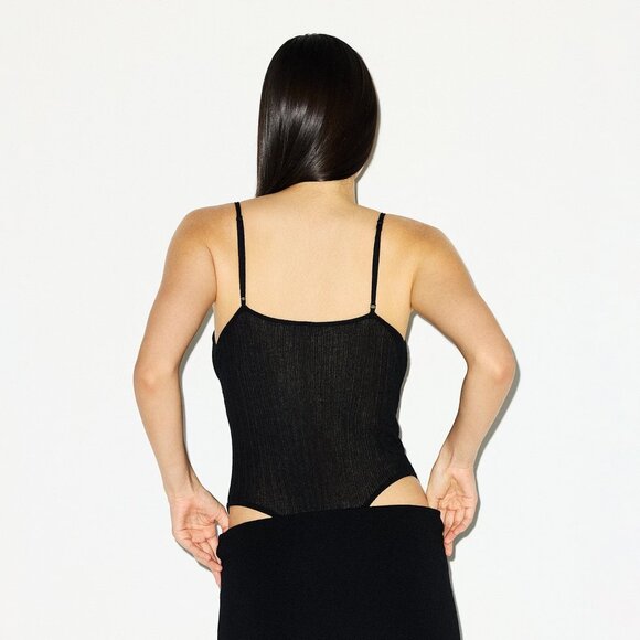 Skims Sheer Knit Cami Bodysuit in Onyx, Size X-Small - Picture 3 of 10